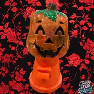 Vintage Halloween Decor Pumpkin Candy Gumball Dispenser Plastic 9”x 4” Tall